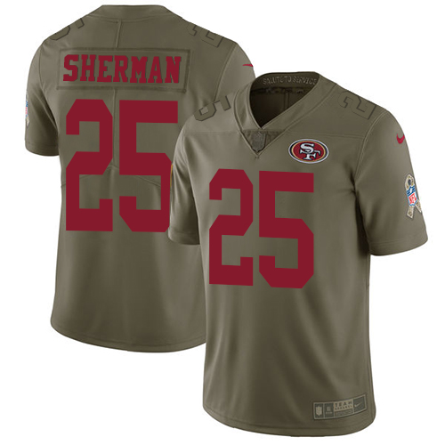 Nike 49ers #25 Richard Sherman Olive Men's Stitched NFL Limited Salute To Service Jersey
